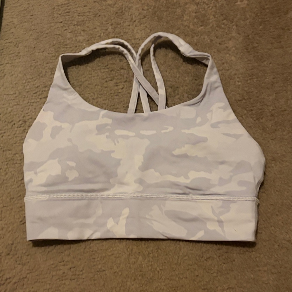 Light Gray Camo Strappy Sports Bra - Lululemon white camo sports bra Size 6